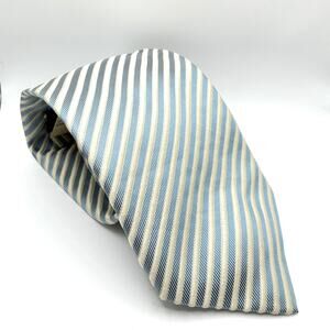 Vintage 90s Bernini 100% Silk Blue Cream Striped Necktie NWT